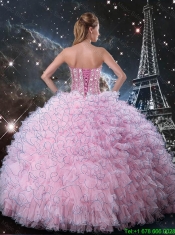 Pretty  Pink Sweetheart Sweet 15 Dresses with Beading and Ruffles