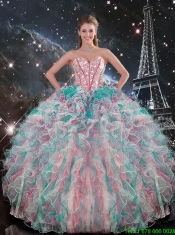 Pretty Sweetheart Beaded and Ruffles Quinceanera Gowns in Multi Color