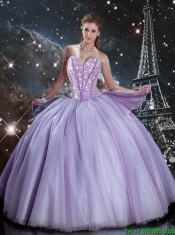 Suitable Sweetheart Lavender Tulle Sweet 16 Dresses with Beading