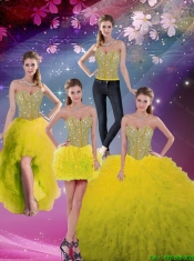 Sweetheart Beaded and Ruffles Detachable Dresses For Sweet 16 in Yellow for Fall