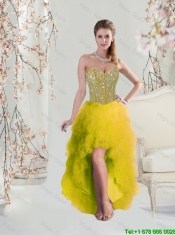 Sweetheart Beaded and Ruffles Detachable Dresses For Sweet 16 in Yellow for Fall