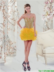 Sweetheart Beaded and Ruffles Detachable Dresses For Sweet 16 in Yellow for Fall