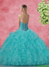 2016 Beautiful Strapless Beaded and Ruffles Quinceanera Dresses in Aqua Blue