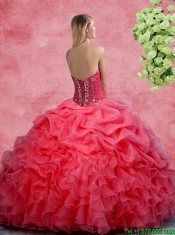 2016 Popular Beaded and Ruffles Quinceanera Gowns in Coral Red