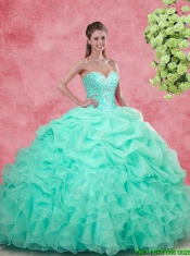 Affordable Sweetheart Apple Green Quinceanera Gowns with Beading for 2016