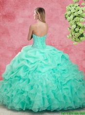 Beautiful Beaded Apple Green Quinceanera Gowns with Ruffles for 2016