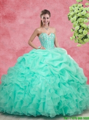 Beautiful Beaded Apple Green Quinceanera Gowns with Ruffles for 2016