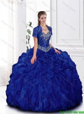 Elegant Beaded and Ruffles Quinceanera Gowns in Royal Blue for 2016