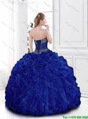 Elegant Beaded and Ruffles Quinceanera Gowns in Royal Blue for 2016