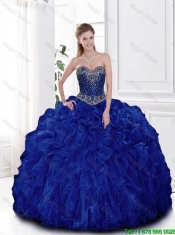 Elegant Beaded and Ruffles Quinceanera Gowns in Royal Blue for 2016