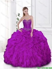 Most Popular Fuchsia Sweetheart Quinceanera Gowns with Beading