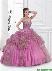 2015 Best Selling Straps Beaded Quinceanera Gowns in Multi Color
