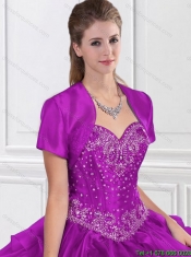 2015 Cheap Beaded and Ruffles Sweet 16 Gowns in Fuchsia