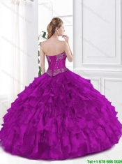 2015 Cheap Beaded and Ruffles Sweet 16 Gowns in Fuchsia