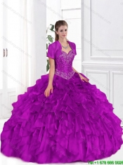 2015 Cheap Beaded and Ruffles Sweet 16 Gowns in Fuchsia