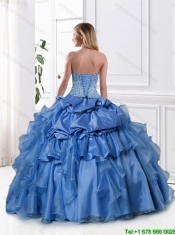 2015 Hot Sale Blue Sweet 16 Gowns with Appliques and Beading