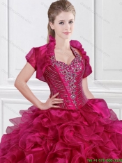2015 Luxurious Ball Gown Halter Top Beaded Sweet 15 Dresses in Wine Red
