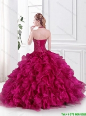 2015 Luxurious Ball Gown Halter Top Beaded Sweet 15 Dresses in Wine Red