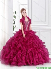 2015 Luxurious Ball Gown Halter Top Beaded Sweet 15 Dresses in Wine Red