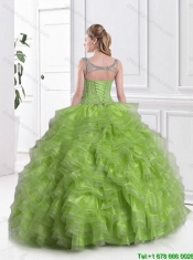 2015 New Style Straps Beaded Quinceanera Dresses in Spring Green