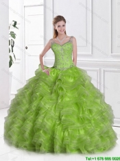 2015 New Style Straps Beaded Quinceanera Dresses in Spring Green