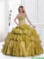 2015 Popular Appliques and Pick Ups Sweet 16 Gowns in Olive Green