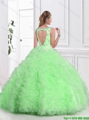 2016 Beautiful Open Back Spring Green Sweet 16 Dresses with Ruffles
