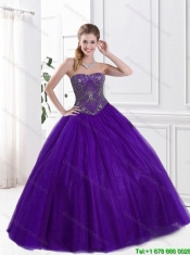 2016 Hot Sale Beaded Purple Quinceanera Dresses with Strapless