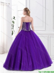 2016 Hot Sale Beaded Purple Quinceanera Dresses with Strapless
