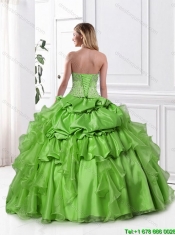 2016 Latest Appliques Spring Green Quinceanera Gowns with Pick Ups