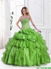 2016 Latest Appliques Spring Green Quinceanera Gowns with Pick Ups
