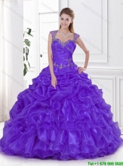 2016 New Arrival Beading and Ruffles Sweet 15 Dresses in Eggplant Purple