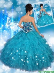 2016 Pretty Strapless Quinceanera Dresses with Appliques and Ruffles