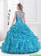 2016 Wonderful Beading and Ruffles Aqua Blue Sweet Fifteen Dresses