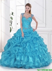 2016 Wonderful Beading and Ruffles Aqua Blue Sweet Fifteen Dresses