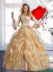 Beautiful 2015 Strapless Champagne Quinceanera Dresses with Beading