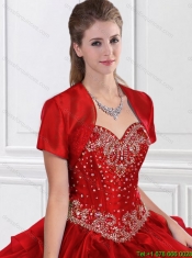 Beautiful Discount Beaded Red Sweetheart Quinceanera Gowns for 2016