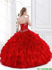 Beautiful Discount Beaded Red Sweetheart Quinceanera Gowns for 2016