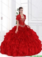 Beautiful Discount Beaded Red Sweetheart Quinceanera Gowns for 2016