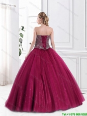 Beautiful Strapless Fuchsia Sweet 16 Dresses with Beading