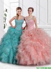 Classical Ball Gown Straps Sweet 15 Dresses with Beading and Ruffles