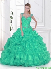 Fashionable Straps Beaded Quinceanera Dresses in Organza for 2016 Spring