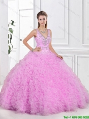 Fashionable V Neck Sweet 16 Dresses with Beading and Ruffles