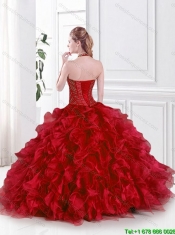 Hot Sale Halter Top Wine Red Sweet 16 Gowns with Ruffles