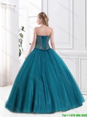Latest 2015 Strapless Beaded Quinceanera Gowns in Tulle