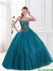 Latest 2015 Strapless Beaded Quinceanera Gowns in Tulle