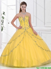 Latest 2016 Yellow Sweetheart Quinceanera Gowns with Beading