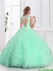 New Style Open Back Beaded Quinceanera Dresses in Apple Green