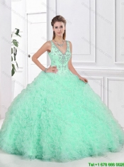 New Style Open Back Beaded Quinceanera Dresses in Apple Green