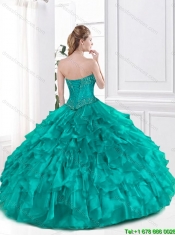 Perfect Beaded and Ruffles Sweet 16 Dresses in Turquoise